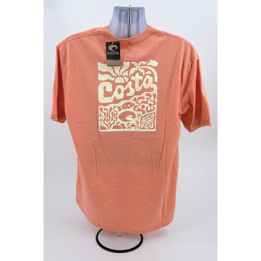 Costa "Tropical C Wave" Logo T-Shirt Salmon Pink Mens XXL 2XL S/S Cotton NWT